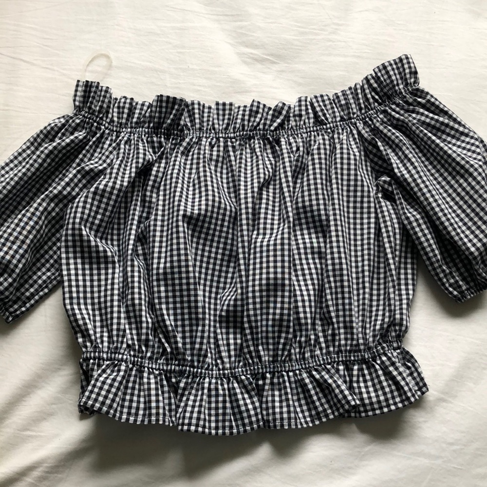 Gingham Off-the-Shoulder Cropped Top